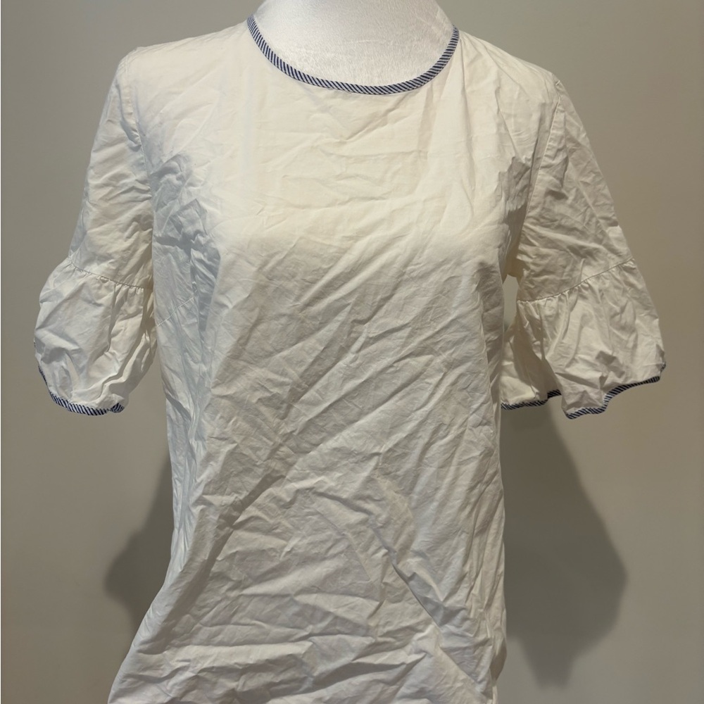 J. Crew White Blouse with Blue Trim